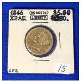 1846 $5 Liberty Head Gold Coin