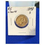 1898-S $5 Liberty Head Gold Coin