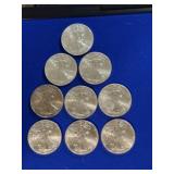 Nine 2016 UNC American Silver Eagle Coins