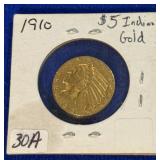1910 $5 Gold Indian Coin