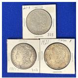 Three 1921 Morgan Silver Dollars