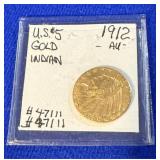 1912 $5 Indian Gold Coin