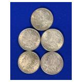 Five 1921 Morgan Silver Dollars
