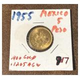 1955 Mexican 5 Peso Gold Coin