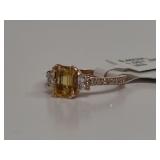 14K Rose Gold Yellow Beryl & Diamond Ring