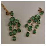 14K Gold Emerald & Diamond Dangle Earrings