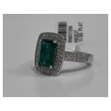Platinum Emerald & Diamond Halo Ring