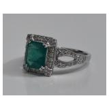 Platinum Emerald & Diamond Ring