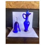 Cobalt Blue Cruet & 25th Anniversary Bell