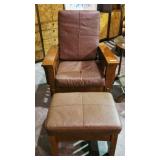 Leather Adjustable Back Chair & Footstool