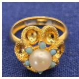 Antique Pearl & Turquoise Estate Ring