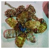 Large Flower Murano Style Statement Necklace