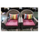 Pair of Vinyl Wicker Chairs & Cushions