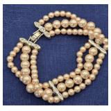 Elegant 3 Row Vintage Pearl Station Bracelet