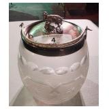 British Victorian Frosted Glass Biscuit Barrel