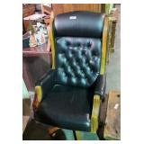 Ornate Leather & Wood Office Chair