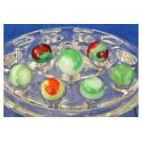 7 Vintage Red & White Swirl Marbles