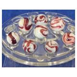9 Vintage Red & White Swirl Glass Marbles