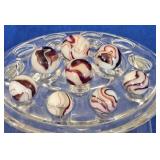 7 Vintage Red Ribbon Swirl Marbles
