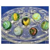 8 Vintage Green Swirl Marbles Lot