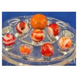 8 Red, Orange & White Swirl Marbles
