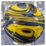 Vibrant Yellow & Navy Blue Ribbon Swirl Marble