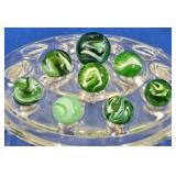 8 Vibrant Green & White Swirl Marbles