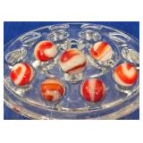7 Vintage Red & White Swirl Marbles