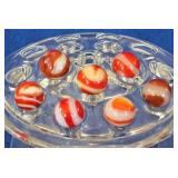 7 Vintage Red & White Swirl Marbles