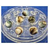 7 Vintage Brown & Green Swirl Glass Marbles