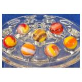 7 Vintage Red, Orange & Yellow Swirl Marbles
