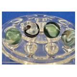 4 Vintage Green Swirl Glass Marbles