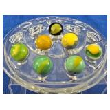 7 Vintage Yellow & Green Glass Marbles