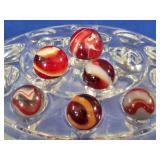 6 Vintage Red & Oxblood Swirl Marbles