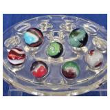 7 Vintage Glass Marbles  Colorful Swirls