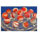 14 'Peppermint' & Crimson Swirl Marbles