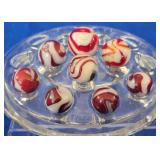8 Vintage Red & White Swirl Glass Marbles