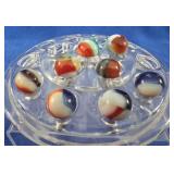 8 Vintage Glass Marbles Lot w/ Colorful Swirls