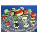 16pc Lot of 'Forest & Flame' Swirl Marbles