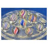 8 Vintage Multi-Color Ribbon Swirl Marbles