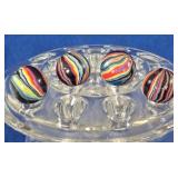 4 Bold Rainbow Striped Swirl Marbles