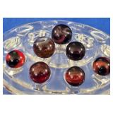 7 Vintage Red Black Swirl Marbles