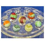 Vintage Uranium & Multicolor Swirl Marbles (7)