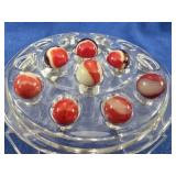 8 Vintage Red & White Glass Marbles Lot