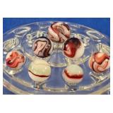 7 Red & White Swirl Marbles