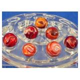 7 7 Translucent Red-Orange & White Swirl Marbles