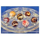 7 Vintage Brown, Red & Yellow Swirl Marbles