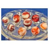 9 Elegant Red & White Swirl Marbles