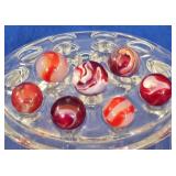 7 Vintage Red & Oxblood Swirl Marbles