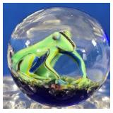 Signed 1999 Miniature Frog Pond Art Glass Marble